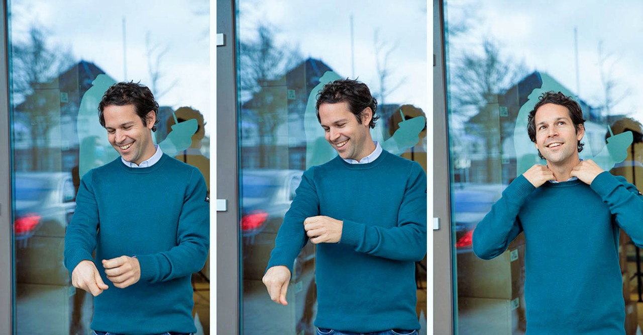 Drie foto's victor mids die trui goed doet