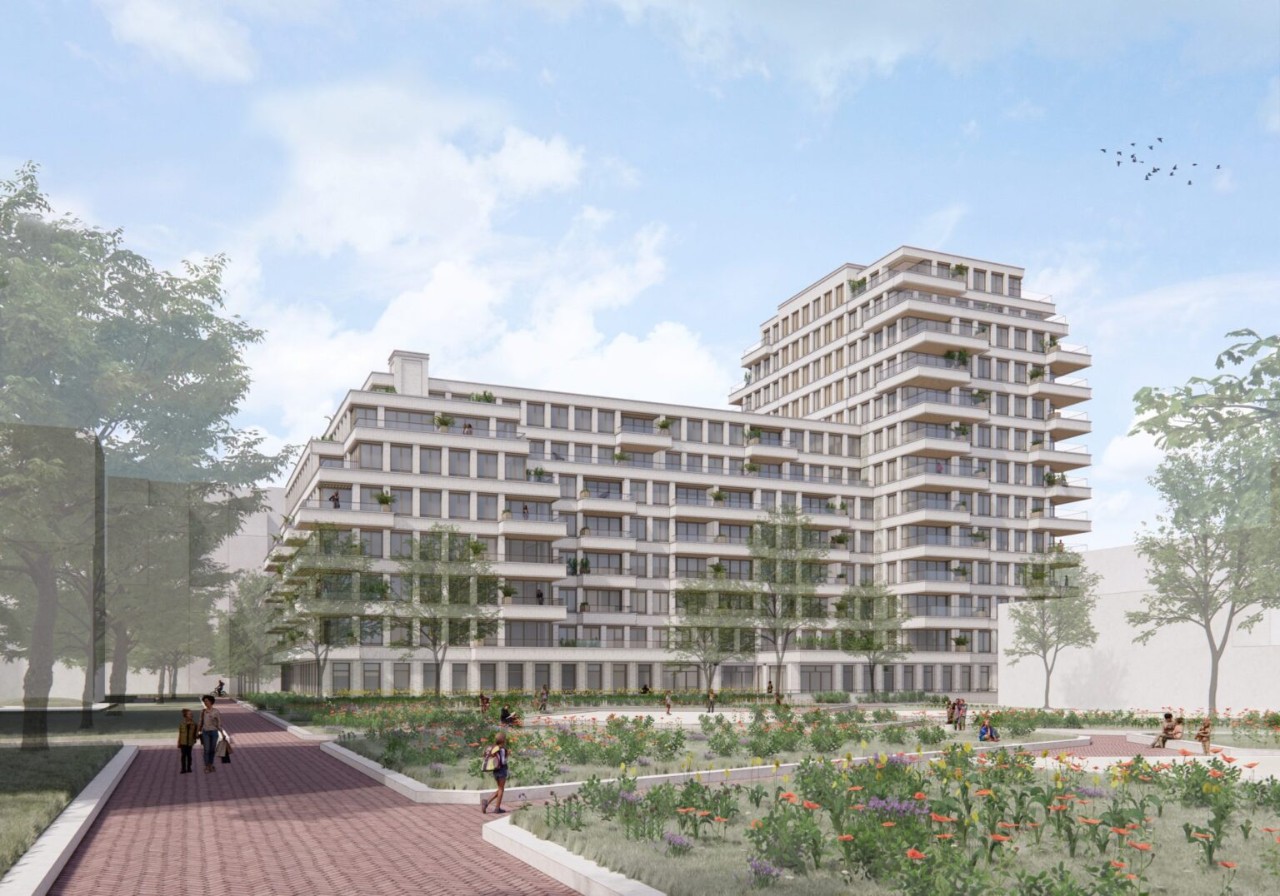 Artist impression van het gebouw The Sphinx in Amsterdam